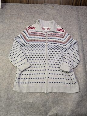 Christopher Banks Full Zip Cardigan Sweater Jacket Gray Fair Isle Womens 2X